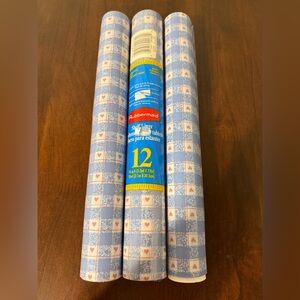 10 Ft Rubbermaid Shelf Liner Blue Gingham Hearts ‘94 Old Stock ONE NEW ROLL, 2+
